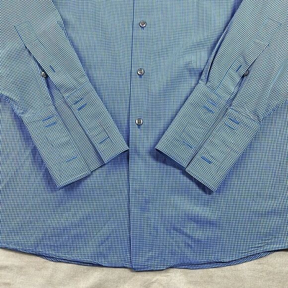 Calvin Klein Dress Shirt Mens 16 32/33 Blue Gingham Spread Collar Button Down - Picture 6 of 8